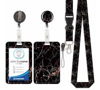 Porte Badge avec Cordon Tour De Cou avec Porte-Cartes, Porte Cartes avec Enrouleurs de Badge Rétractable, Détachable Lanyard, Swivel Lobster Clasp, pour porte badges d'Identification (Marbre-2)