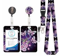 Porte Badge avec Cordon Tour De Cou avec Porte-Cartes, Porte Cartes avec Enrouleurs de Badge Rétractable, Détachable Lanyard, Swivel Lobster Clasp, pour porte badges d'Identification (Papillon-3)