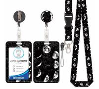 Porte Badge avec Cordon Tour De Cou avec Porte-Cartes, Porte Cartes avec Enrouleurs de Badge Rétractable, Détachable Lanyard, Swivel Lobster Clasp, pour porte badges d'Identification (Planète-2)