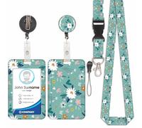 Porte Badge avec Cordon Tour De Cou avec Porte-Cartes, Porte Cartes avec Enrouleurs de Badge Rétractable, Détachable Lanyard, Swivel Lobster Clasp, pour porte badges d'Identification (Fleur-5)
