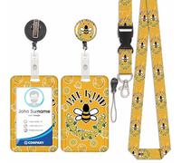Porte Badge avec Cordon Tour De Cou avec Porte-Cartes, Porte Cartes avec Enrouleurs de Badge Rétractable, Détachable Lanyard, Swivel Lobster Clasp, pour porte badges d'Identification (Abeille)