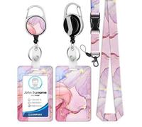 Porte Badge avec Cordon,Tour de Cou Badge avec Porte-Cartes,Porte Badge Enrouleur,Strap Neck avec Swivel Lobster Clasp (Marbre