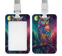 Porte-badge coloré en forme de chouette dans la forêt avec clip rétractable pour carte de protection, badge nominatif pour travail, bureau, médecin, infirmière