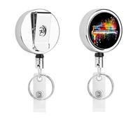 Porte-badge coloré en forme de clavier de piano rétractable en métal avec clip portable en nylon et cordon en acier inoxydable 67 cm pour carte d'identité