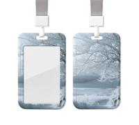 Porte-badge coulissant avec cordon, étui de protection transparent pour carte d'identité verticale, motif sapin givré et neige, pour le personnel infirmier et le bureau.