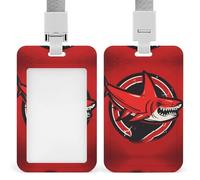 Porte-badge coulissant avec lanière - Porte-badge avec motif requin de dessin animé - Protection pour carte avec fenêtre transparente pour étiquette d'identité, pour le travail, le bureau, les