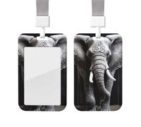 Porte-badge coulissant avec lanière - Porte-carte d'identité vertical en plastique avec étiquette nominative - Motif éléphant gris - Pochette de protection avec fenêtre transparente pour infirmière