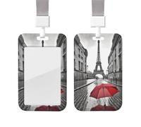 Porte-badge coulissant avec lanière - Porte-carte d'identité vertical en plastique avec porte-nom - Tour Eiffel - Rue Paris - Étui de protection avec fenêtre transparente - Pour infirmière, officier