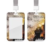 Porte-badge coulissant avec lanière verticale en plastique pour carte d'identité, piano, violon, notes de musique, étui de protection avec fenêtre transparente pour cartes de crédit pour infirmière