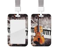 Porte-badge coulissant avec lanière verticale en plastique pour carte d'identité, piano, violon, notes de musique, étui de protection avec fenêtre transparente pour cartes de crédit pour infirmière