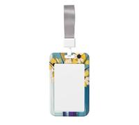 Porte-badge coulissant en plastique rigide avec motif fleurs jaunes dans un vase bleu pour infirmières et bureau