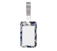 Porte-badge coulissant en plastique rigide avec motif floral bleu et blanc pour cartes de travail, porte-nom pour infirmières et bureau