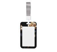 Porte-badge coulissant en plastique rigide avec roses dorées sur fond noir