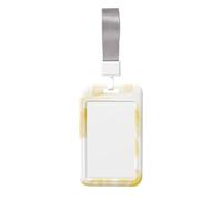 Porte-badge coulissant en plastique rigide pour femme portant des lunettes de soleil