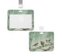Porte-badge coulissant étanche avec étiquettes d'identification - Oiseaux marron sur bambou - Pochette de protection verticale en plastique avec cordons - Joli porte-cartes pour infirmière et