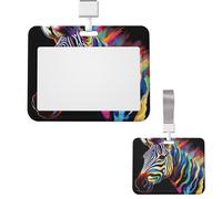 Porte-badge coulissant horizontal en plastique pour bureau, zèbre coloré sur fond noir, étui de protection pour carte d'identité de travail, pour permis de conduire, d'infirmière