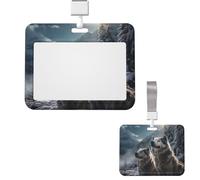 Porte-badge coulissant vertical transparent en plastique étanche avec motif loup en hiver pour le travail, le bureau, les médecins, les infirmières