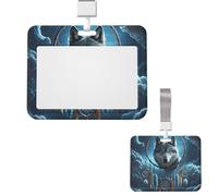 Porte-badge coulissant vertical transparent en plastique imperméable 3D pour carte d'identité loup attrape-rêves pour le travail, le bureau, les médecins, les infirmières