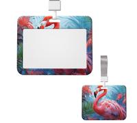 Porte-badge coulissant vertical transparent - En plastique imperméable - Motif flamant rose - Pour le travail, le bureau, les médecins, les infirmières