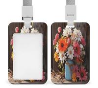 Porte-badge de travail en plastique étanche avec cordon vertical et fenêtre transparente pour homme et femme Motif fleurs fraîches de la ferme