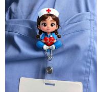 Porte-badge d'identification 2D en acrylique pour infirmière - Clip de badge rétractable, convient aux étudiants en médecine et aux infirmiers praticiens - Clip de badge d'identification en matériau P
