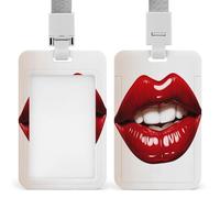 Porte-badge d'identification à lèvres rouges avec cordon et clip - Porte-carte vertical en plastique ABS rigide pour bureau, entreprise et travail quotidien