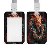 Porte-badge d'identification dragon chinois avec lanière verticale en plastique - Pochette de protection avec fenêtre transparente - Clips amovibles pour infirmière, médecin, enseignant, bureau