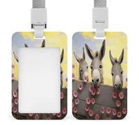 Porte-badge d'identification en forme d'âne et de fleur avec cordon et clip - Porte-cartes vertical en plastique ABS rigide, porte-nom tendance pour le bureau, les affaires et le travail quotidien