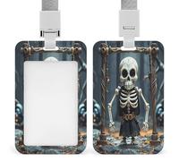 Porte-badge d'identification en forme de tête de mort avec lanière verticale en plastique - Pochette de protection avec fenêtre transparente - Clips amovibles pour infirmière, médecin, enseignant