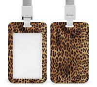 Porte-badge d'identification en peau de léopard avec lanière verticale en plastique - Pochette de protection avec fenêtre transparente et clips amovibles pour infirmière, médecin, enseignant, bureau