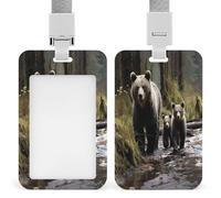 Porte-badge d'identification Mother Bear and Her Cubs avec lanière verticale en plastique pour cartes, pochette de protection avec fenêtre transparente et clips amovibles pour étiquette nominative