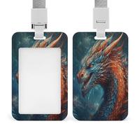 Porte-badge Dragon Art avec lanière verticale en plastique - Pochette de protection avec fenêtre transparente - Clips amovibles pour infirmière, médecin, enseignant, bureau