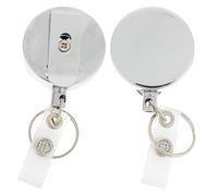Porte-badge en Acier Inoxydable Rétractable 2 Pièces | Accès Instantané, Cordon Rétractable et Lecture Pratique, Usage Professionnel, Argenté, pour Badges et Clés