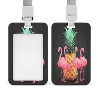 Porte-badge en forme d'ananas et flamants roses avec cordon et clip - Porte-cartes vertical en plastique ABS rigide pour le bureau, les affaires et le travail quotidien