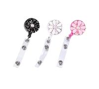 Porte-Badge En Forme De Fleur ¿ Porte-Badge Élégant Avec Cordon Rétractable Et Clip Rotatif, Disponible En Noir, Blanc Et Rose