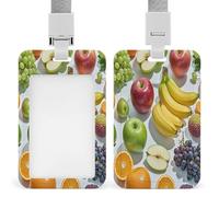 Porte-badge en forme de fruits avec lanière verticale en plastique pour cartes, pochette de protection avec fenêtre transparente et clips amovibles pour infirmière, médecin, enseignant, bureau