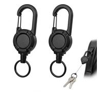 Porte Badge Enrouleur Rétractable Lot 2 - Câble Acier 60cm | Porte-carte extensible avec mousqueton et tour de cou. Pour clés, badge bus, carte. Câble acier robuste, anti-usure.
