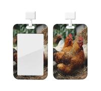 Porte-badge épais et transparent en plastique rigide pour porte-badge de coq poule poule ferme avec clip pour badge de travail pour bureau, médecin, enseignant