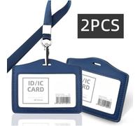 Porte Badge - Étiquette de Nom Horizontal - Cuir Synthétique - Double Face - Avec Cordon