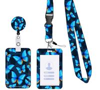 Porte Badge - Étiquette de Nom Rétractable - Cordon Tour de Cou - Pochette pour Cartes - Bleu