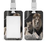 Porte-badge lions mâles et femelles avec lanière verticale en plastique pour cartes, pochette de protection avec fenêtre transparente et clips amovibles pour étiquette nominative pour infirmière