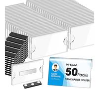 Porte-badge magnétique 90 x 54 mm, porte-badge horizontal pour vêtements, porte-badge magnétique à personnaliser, support en acrylique transparent, badge imprimable pour l'école (50 pièces)