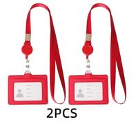 Porte Badge - Non spécifié - Modèle horizontal - Cuir synthétique - Cordon rétractable - Rouge