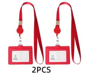 Porte Badge - Non spécifié - Modèle horizontal - Cuir synthétique - Cordon rétractable - Rouge