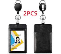Porte Badge - Non spécifié - Rétractable - Cuir - Noir - 2 pièces