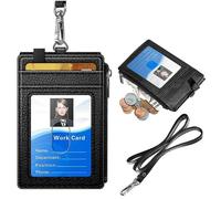 Porte Badge - Non spécifié - Vertical - Cuir Noir - 4 emplacements cartes - Poche zippée