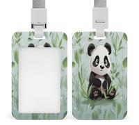 Porte-badge panda en bambou étanche avec lanière verticale pour cartes d'identité, pochette de protection, fenêtre transparente, badges de travail pour homme et femme