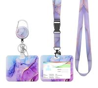 Porte-badge Rétractable 360° Tournant, Porte-cartes Détachable avec Cordon Étirable 60cm, Peut Accueillir 2 Cartes, Adapté pour Infirmiers/Enseignants/Étudiants (rose violet)