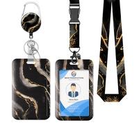 Porte-badge Rétractable 360° Tournant, Porte-cartes Détachable avec Cordon Étirable 60cm, Peut Accueillir 2 Cartes, Adapté pour Infirmiers/Enseignants/Étudiants (noir)
