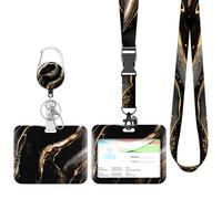 Porte-badge Rétractable 360° Tournant, Porte-cartes Détachable avec Cordon Étirable 60cm, Peut Accueillir 2 Cartes, Adapté pour Infirmiers/Enseignants/Étudiants (noir)